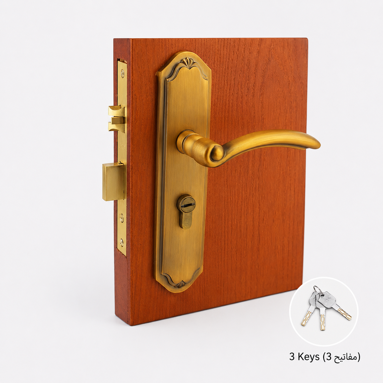 Door Locks, Levers & Stops T6001 in Solid brass for doors and door hardware projects, product number T6001, T6001 - Yellow antique bronze - Right opening