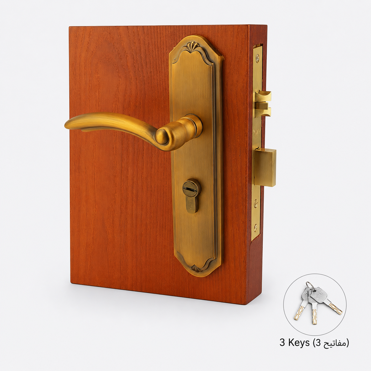 Door Locks, Levers & Stops T6001 in Solid brass for doors and door hardware projects, product number T6001, T6001 - Yellow antique bronze - Left opening
