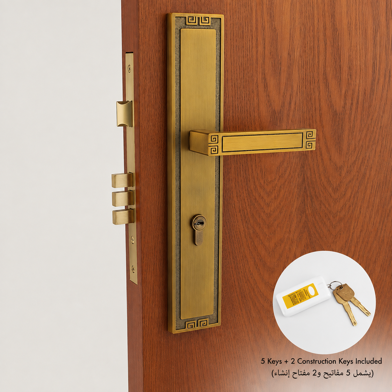 Door Locks, Levers & Stops T6002 in Solid brass for doors and door hardware projects, product number T6002, T6002 - Yellow antique bronze - Right opening