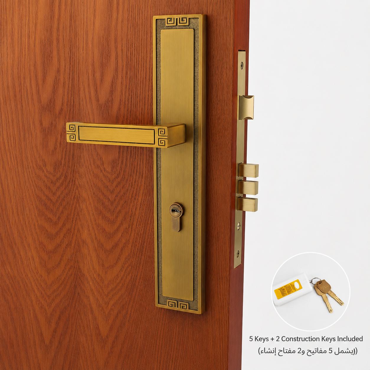 Door Locks, Levers & Stops T6002 in Solid brass for doors and door hardware projects, product number T6002, T6002 - Yellow antique bronze - Left opening