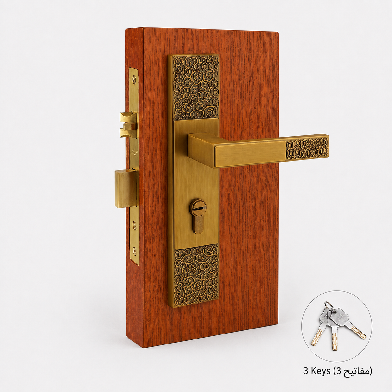 Door Locks, Levers & Stops T6003 in Solid brass for doors and door hardware projects, product number T6003, T6003 - Yellow antique bronze - Right opening