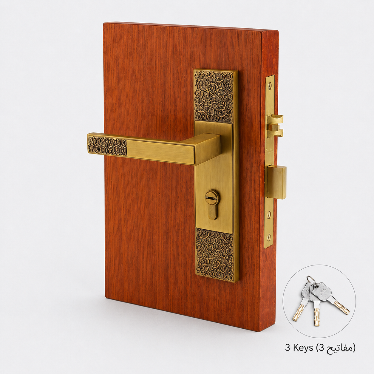 Door Locks, Levers & Stops T6003 in Solid brass for doors and door hardware projects, product number T6003, T6003 - Yellow antique bronze - Left opening