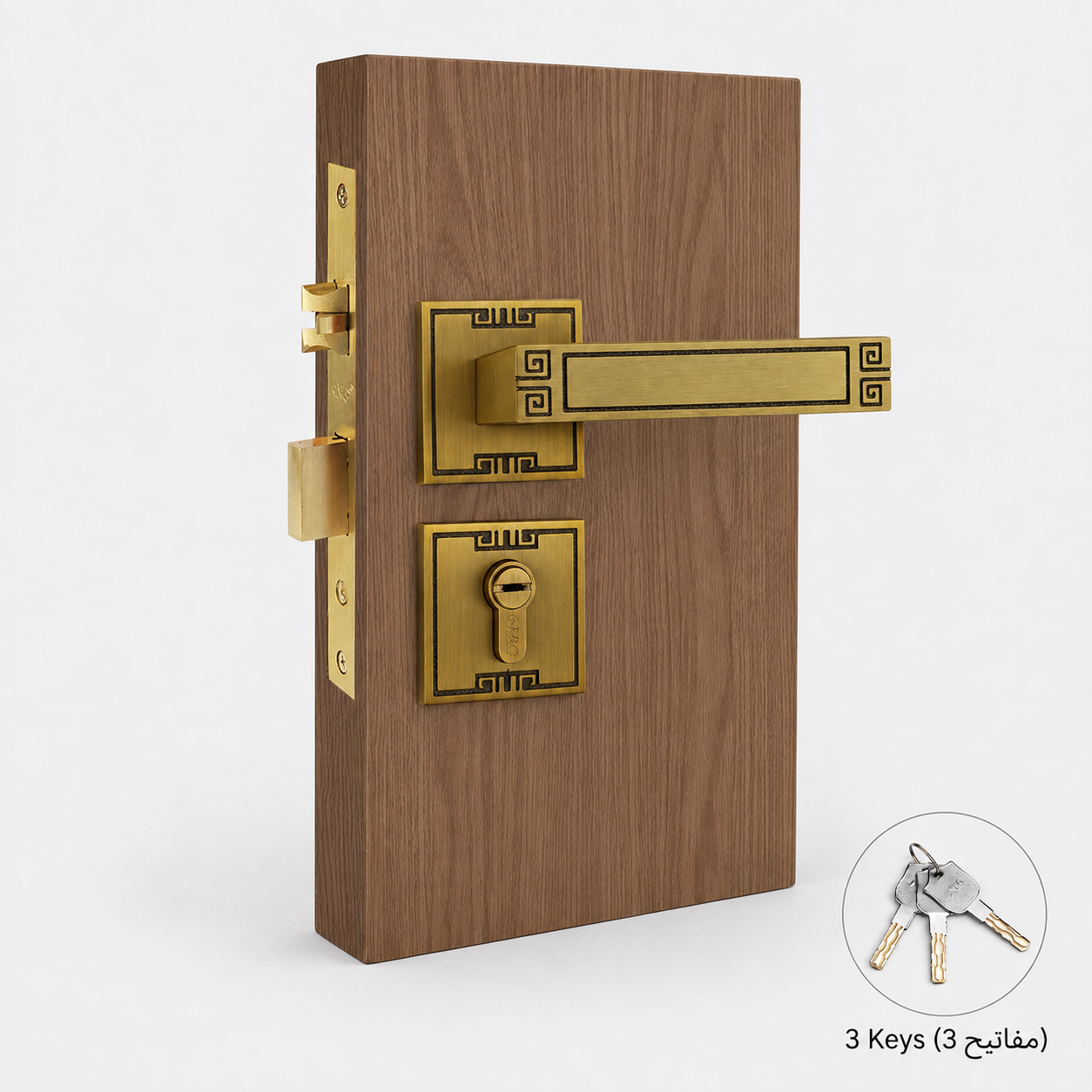 Door Locks, Levers & Stops T6006 in Solid brass for doors and door hardware projects, product number T6006, T6006 - Yellow antique bronze - Right opening