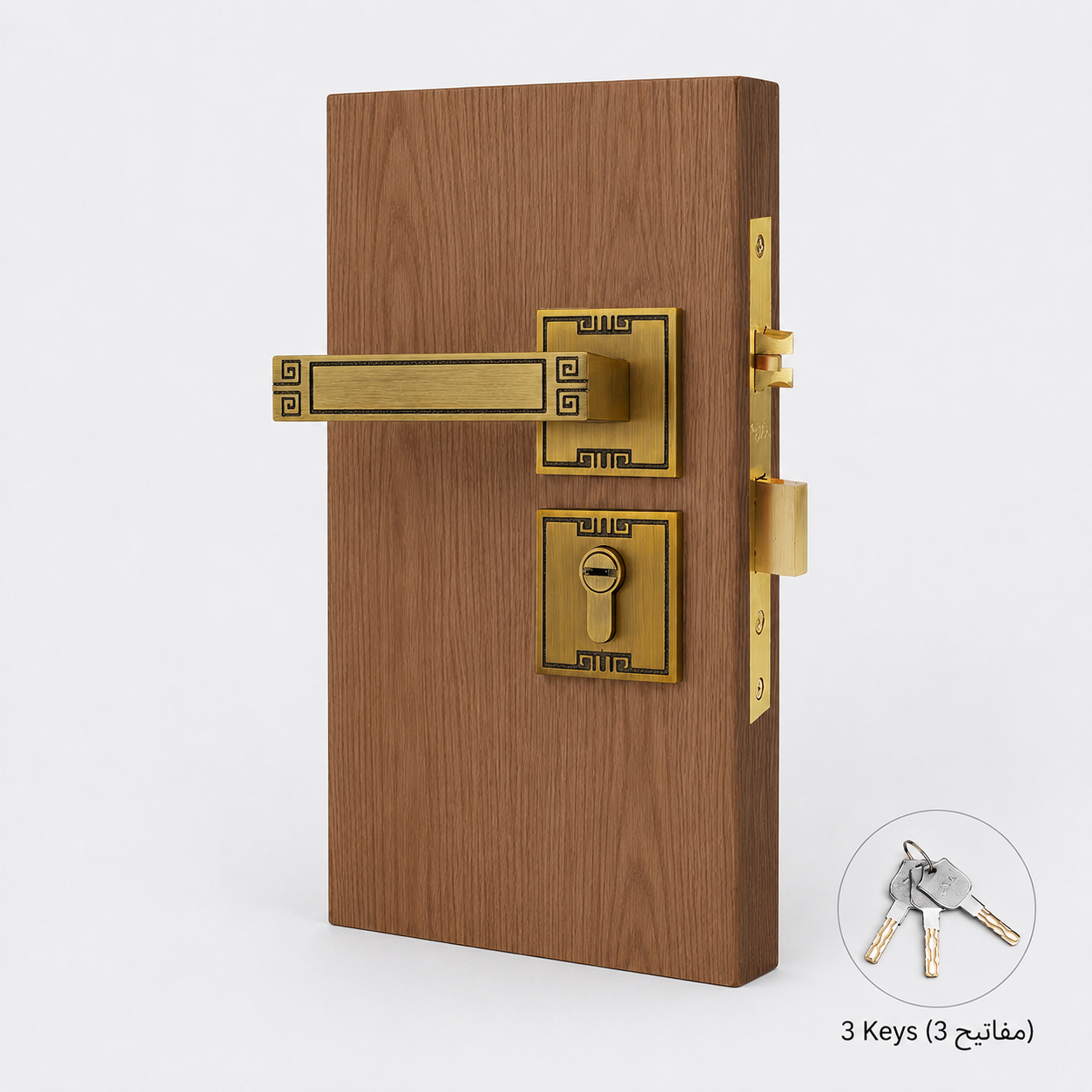 Door Locks, Levers & Stops T6006 in Solid brass for doors and door hardware projects, product number T6006, T6006 - Yellow antique bronze - Left opening